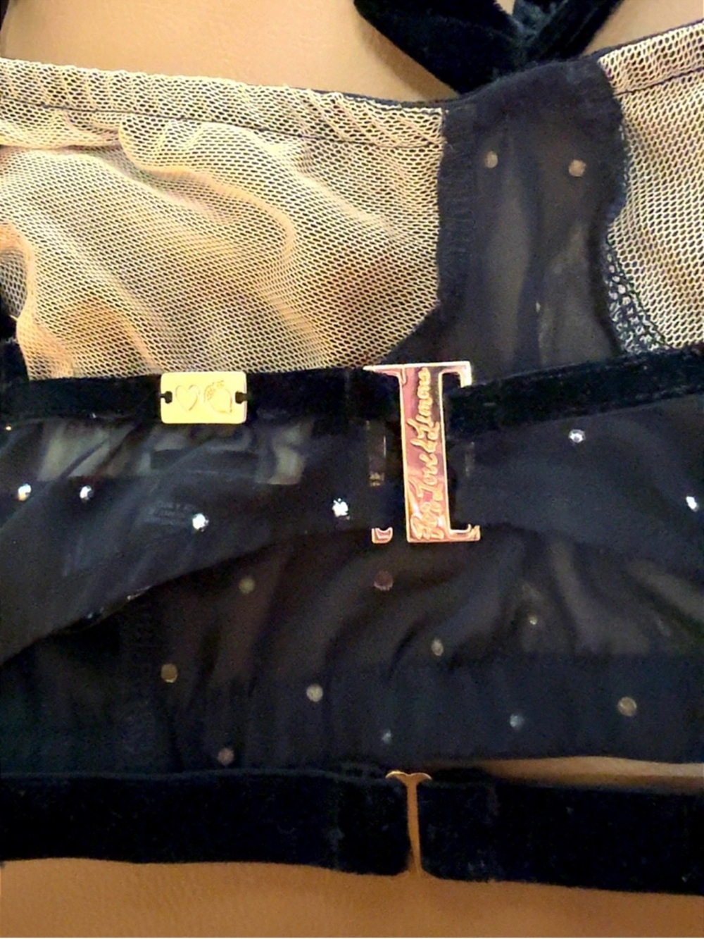 NWOT For Love & Lemons Lucky Dice Bow Front Bra Black Rhinestone M - Picture 9 of 11